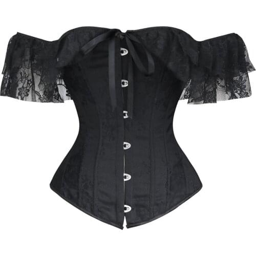 Shapewear Women Corset Sleeve Tube Top Sexy Gathered Corsets Lace Up Boned Overbust Bustier Victorian Steampunk Plus Size