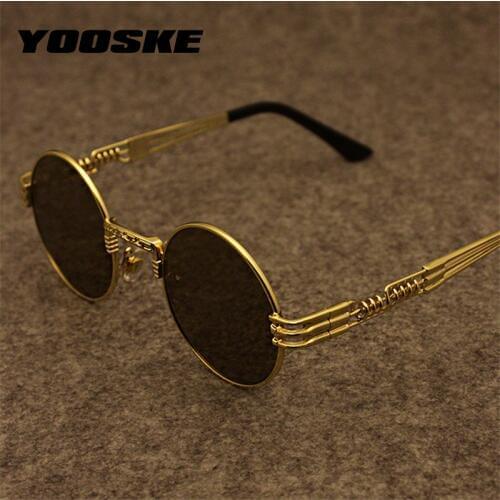 YOOSKE Round Sunglasses Men Metal Steampunk Gothic Sun Glasses Women Brand Designer High Quality Eyeglasses UV400