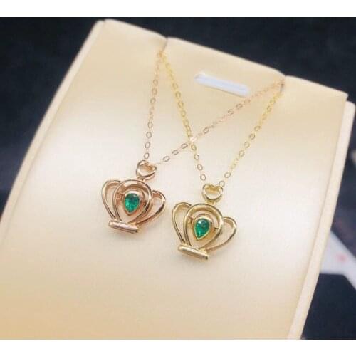 AZJ Solid 18K Rose Gold and Yellow Gold Nature Green Emerald Pendant for Women Fine Women Birthdays Presents