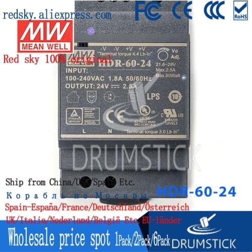 Steady MEAN WELL HDR-60-24 24V 2.5A meanwell HDR-60 60W Single Output Industrial DIN Rail Power Supply