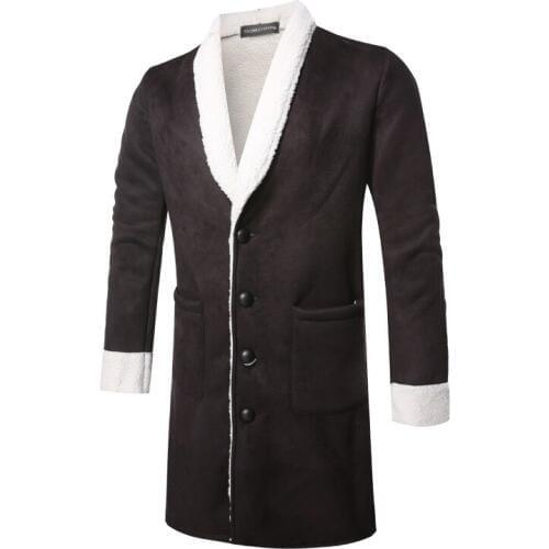 Man Long Thicken Trench 2020 Autumn And Winter Mens Coat Deerskin Single-breasted Plus Velvet Thick Mens Casual Windbreaker