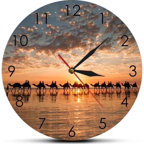 Australia Broome Sunset Camel Ride Scene Art Home Decor Camels Train on Cable Beach Wall Clock Silent Movement Clock Wall Watch