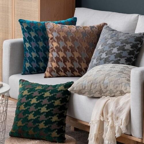 Houndstooth Chenille Flocking Pillow Cover European Beige Home Decorative Cushion Cover 40x40cm Living Room Sofa Pillow Case