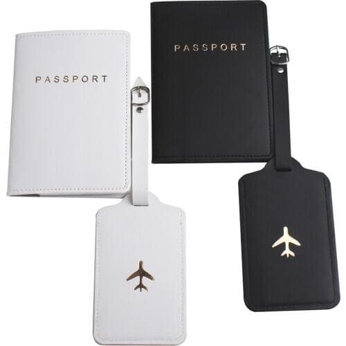 ANKUCOO Solid Airplane Passport Cover Luggage Tag Couple wedding Passport Cover Case set Letter Travel Holder Passport Cover