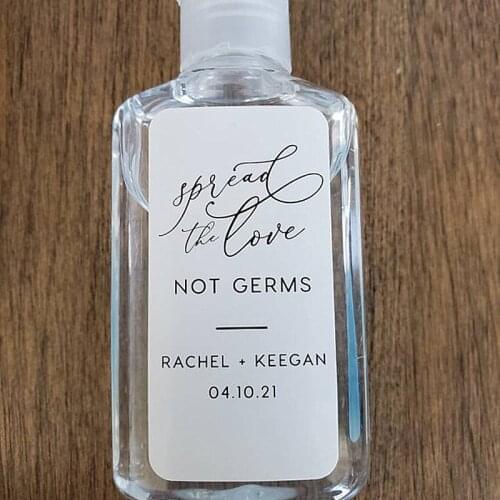 Custom Wedding Bridal Shower Hand Sanitizer Labels,Personalised Spread the Love Not Germs Sanitizer Favor Sticker,Label Template
