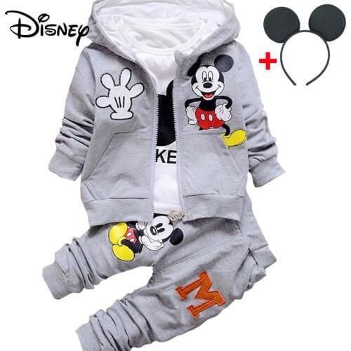 Disney Xmas Baby Boys Clothes Blouse Sets Autumn Zipper Leisure Long Sleeved Tops Pant Outfits Tracksuits Kids Bebes Mickey Sets