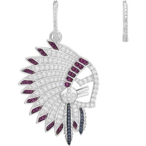SLJELY Real 925 Sterling Silver Asymmetric Indian Chief Feather Earrings Zirconia Stones Women Fine May Fine Collection
