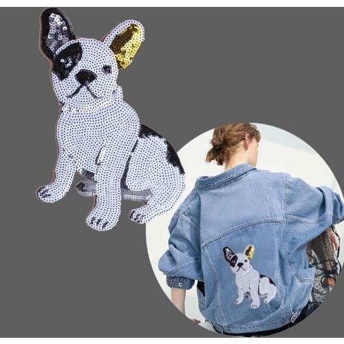 Cute Animal Patch Big Dog Embroidered Iron On Cartoon Patches For Clothes Badge Stickers For T-shirt Fabric DIY Sequin Applique