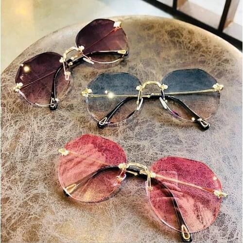 Sunglasses For Women ladies Rimless Diamond cutting Lens Brand Designer Ocean Shades Vintage Sun Glasses