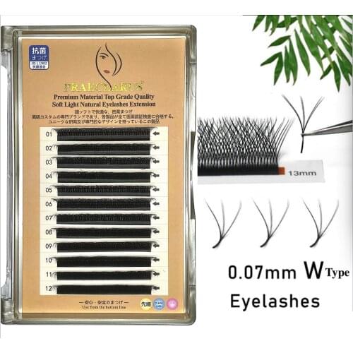 W type Eyelashes Curve C,D,DD thickness 0.07mm tulip Mink Individual eyelash extension 3D Premade Volume Fans Double tips W Shap