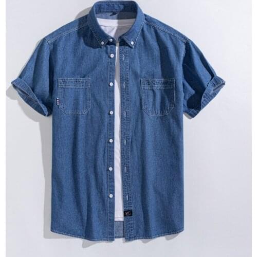 High-end Brand Mens Denim Short-sleeved Shirt Summer Blue Classic Style Fashion All-match Loose Casual Shirt Male Quality Top
