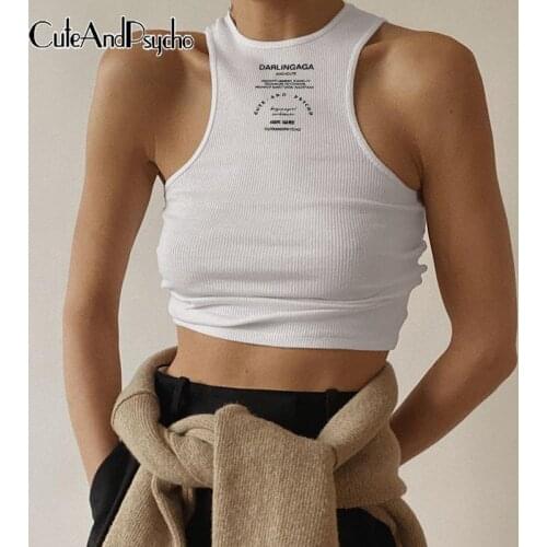 Letter Printed Womens Sexy Y2K Tank Tops Summer Casual Basic Aesthetic Crop Tees Korean Skinny Cotton 90s Shirts Cuteandpsycho