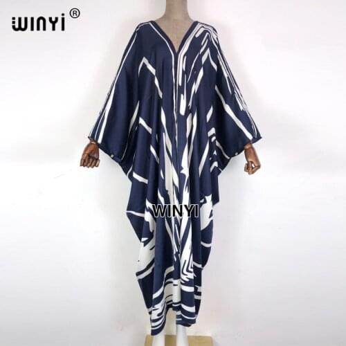 WINYI 2021 Spring sunmer Thailand Vintage Maxi Dress Womens Fashion Batwing Sleeve sukienka Print Loose Plus Size Maxi Dresses