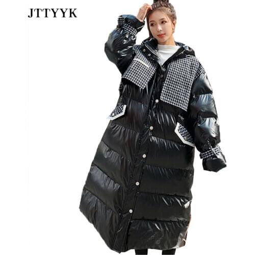 Snow Coat Jacket New Oversize Winter Jacket Women Down Parkas Women Splicing Hooded Loose X-Long Coat Thick Warm Parka Outwear