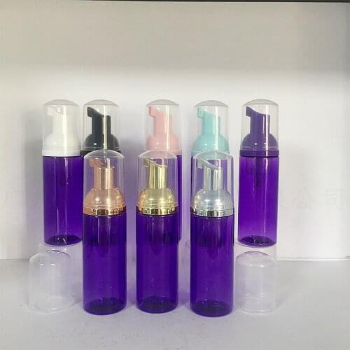 100pcs 60ml Purple Plastic Foam Bottles Empty Cosmetic Lashes Cleanser Shampoo Refillable With Pump