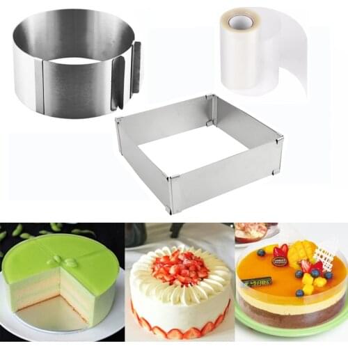 15-28cm Adjustable Mousse Ring Stainless Steel Round Square Cake Molds Baking Moulds Kitchen Dessert Cake Decorating Tools