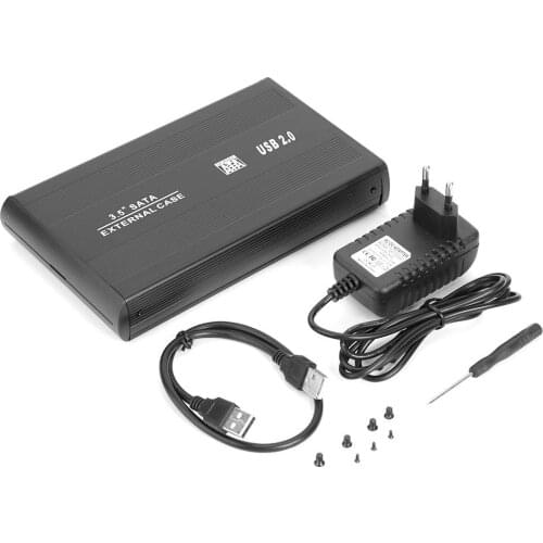 3.5 inch Hard Disk Case SATA to USB 2.0 External Hard Drive Enclosure Adapter HDD SSD Case with EU Adapter