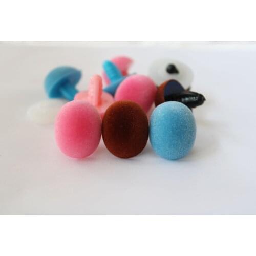 30pcs-19x24mm Oval shape pink/brown/blue color high quality flocking toy nose safety animal nose + hard washer