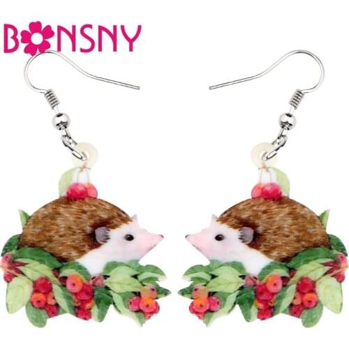 Bonsny Statement Acrylic Floral Cherry Hedgehog Earrings Drop Dangle Cute Animal Jewelry For Women Girls Teens Gift Charms Party