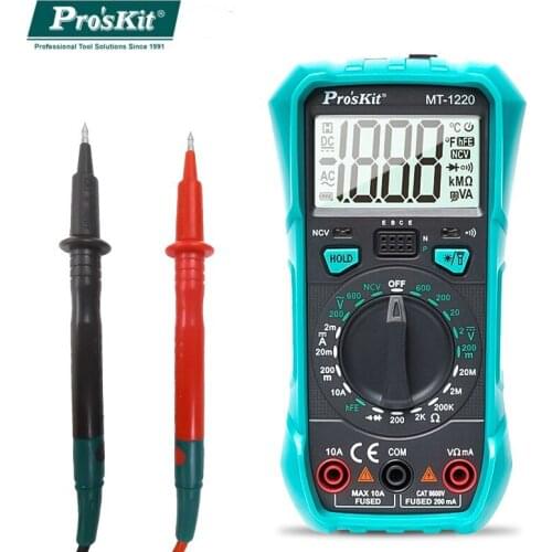 ProsKit MT-1220-C Digital Multimeter 3 1/2 Electrician ACV DCA DCV Resistance Diode hFE Test NCV Detection Universal Meter