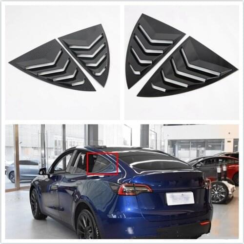 For Tesla ModelY 2021ABS carbon fiber pattern rear window shutter decoration, rear triangular window D-pillar spoiler decoration