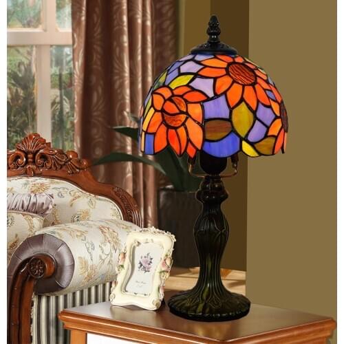 European-Style Tiffany Taiyanghua Pastoral Mediterranean Bedroom Bedside Table Small Table Lamp Bar Hotel Personality 8-Inch