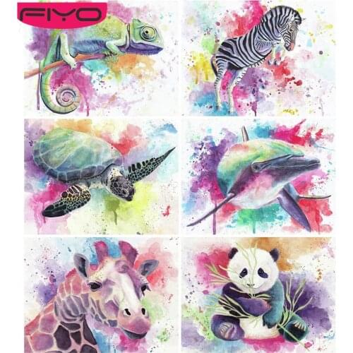 FIYO Diamond Painting Square/Round Drill Animal Colorful Home Decor Mosaic Embroidery Panda SeaTurtle Whales Zebra Wall Stickers