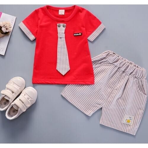Baby Boys Cotton Clothes Summer Children tie O-Neck T Shirt Shorts 2Pcs/sets Infant Kids Fashion Toddler Tracksuits 1 2 3 4 year