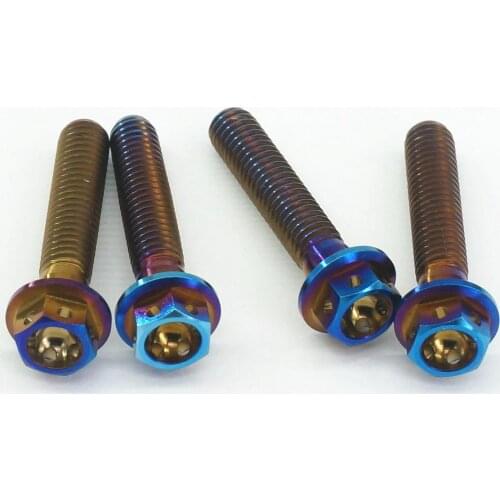 LOT 4 M6x1x30mm Burn Blue GR5 Titanium Motorcycle Flange Screw Bolts Hex Concave Head Hollow
