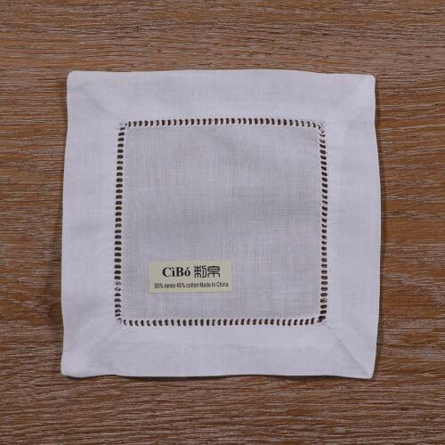 N030-6: 12 pieces White Ramie/Cotton Hemstitched Cocktail Napkins Ladder Hem Stitch Cloth Napkin Coasters