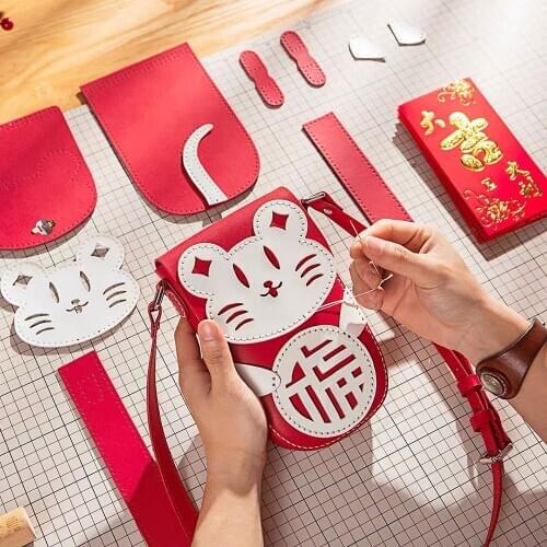 Lucky Mouse Rat Bull PU Material Set for Phone Bag Handbag DIY Sewing Gift