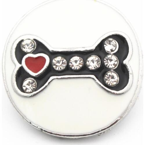 Wholesale 10pcs/lot Metal Enamel Love Dog Bone Crystal Snap Buttons Fit 18mm/20mm Snap Bracelet Necklace DIY Jewelry