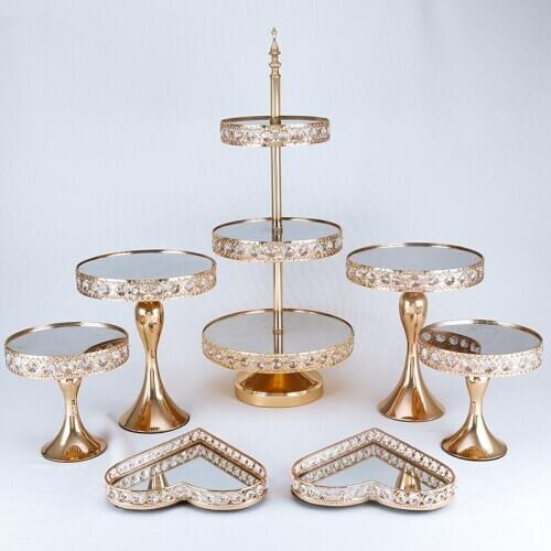 3-11pcs Gold Color Crystal cake stand Gold Color Wedding Dessert Tray Cupcake Pan cake display table decoration Party