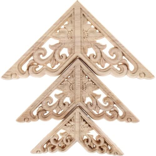 Simple Vintage Wood Carved Decal Corner Onlay Applique Frame Furniture Wall Unpainted For Home Cabinet Door Decor Craft