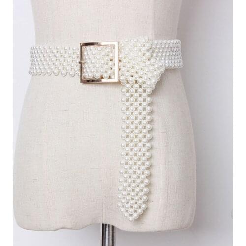 110cm Pearls Hollow Out Square Buckle Long Wide Belt Personality Women Belts New Fashion Tide All-match Spring Autumn 2021