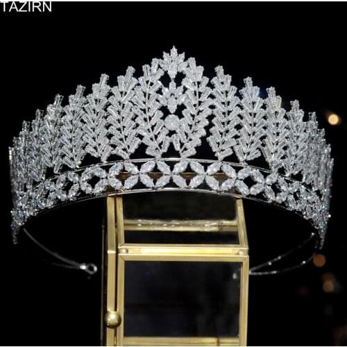 Luxury 5A Cubic Zirconia Wedding Bridal Tall Tiaras and Crowns CZ Quinceanera Headpieces Zircon Women Girls Party Hair Jewelry