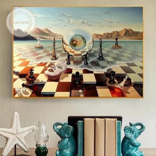 Nordic Abstract Posters and Prints Salvador Dali Surrealism Chess Sea Mask Canvas Painting Wall Art Pictures Home Decor Bedroom