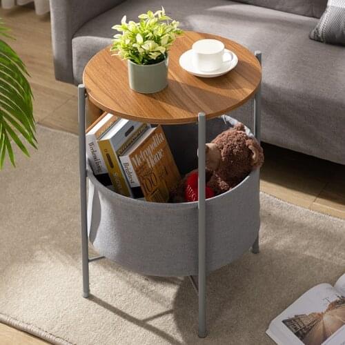 Nordic Living Room Double Deck Coffee Table Simple Sofa Corner Desk with Storage Basket Side Table Iron Art Bedside Cupboard