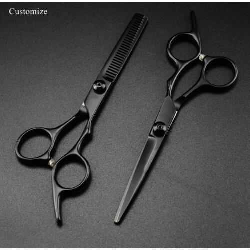 Customize logo JP steel 6 '' black screw cut hair cutting scissors haircut thinning barber tools shears hairdresser scissors