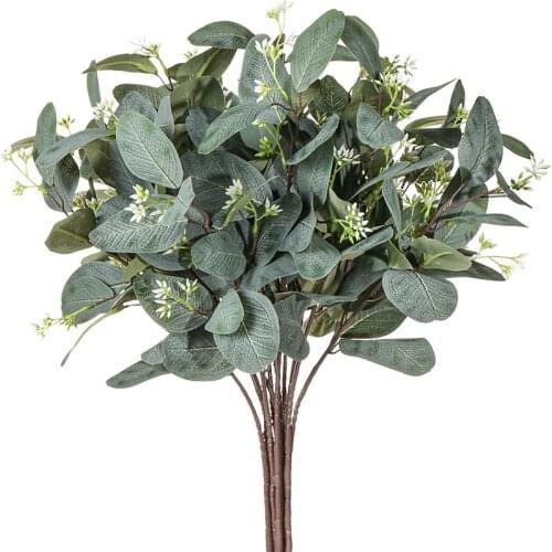 Eucalyptus Stems 8Pcs Silk Seeded Greenery Leaves Real Contact Leaf Fake Eucalyptus Branches Sprigs for Wedding