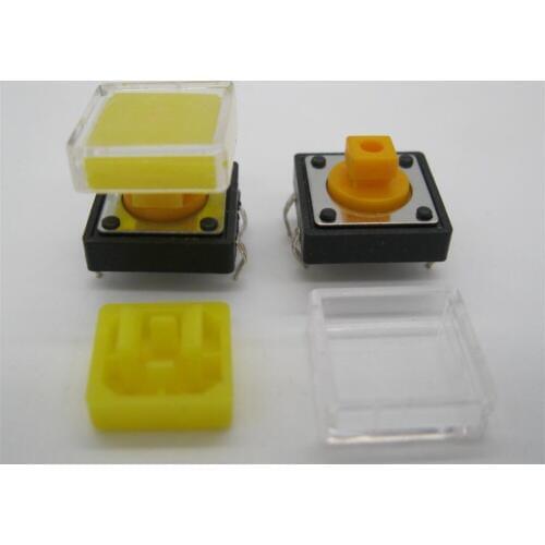 25pcs B3F Tactile Push Button Switch+yellow color hat 25pcs+transparent cap 25pcs Momentary Tact Touch Micro switch 12x12x7.3mm
