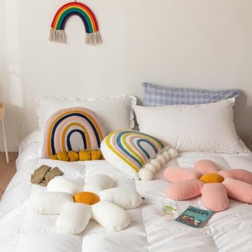 24inch Embroidered Rainbow Pillow Cotton Stuffed Sofa Cushion Home Decoration U90A