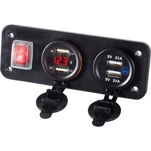 Car Charger Switch Panel Function Dual USB Charger 12V-24V 4.2A LED Voltmeter ON/OFF Toggle Switch Car Boat Marine Truck Vehicle