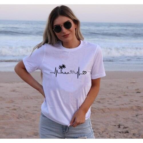 Tropical Tree Print Love Heart Lifeline Women Summer T Shirt Harajuku Aesthetic Camisas Mujer Travel Kawaii Tshirt Tees Tops