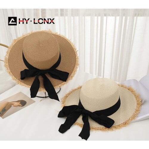 Summer New Fashion Flat Top Big Brim Bowknot Decoration Sun Hat Womens Outdoor Travel Beach Straw Hat