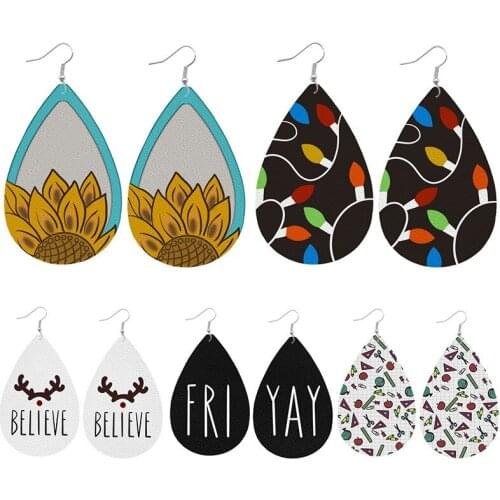 2020 New Lights Water Drop PU Leather Gift Sunflower Drop Earrings for Women