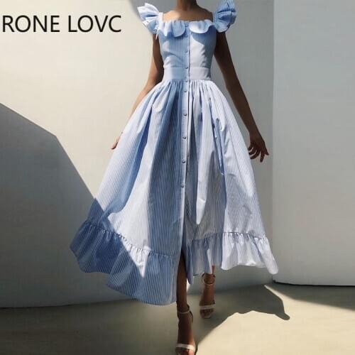 Women Striped Colorblock Flutter Sleeve Ruffles Maxi Dress Party Dress