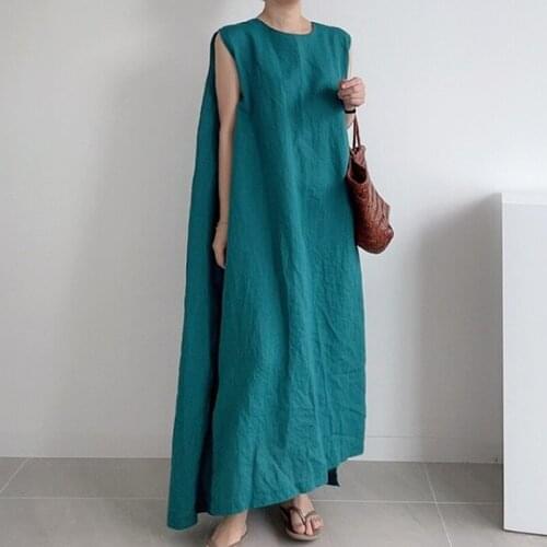 Sannian Women Dress 2021 New Summer Simple Fashion Round Neck Solid Color Long Loose Sleeveless Vest Dresses Ladies Clothes