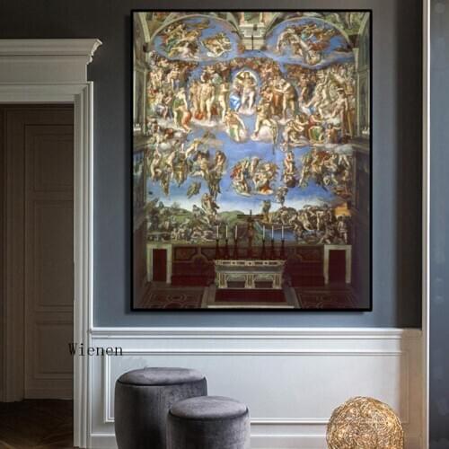 Famous Canvas Painting The Last Judgement By Michelangelo Poster and Prints Wall Art Modular Pictures for Aisle Gallery Decor