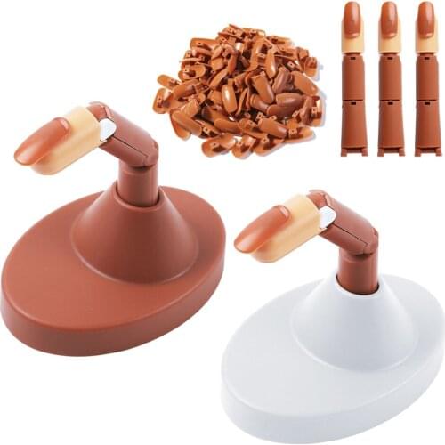 1Set Nail Art Training Flexible Fake Finger Model Brown/White Base+3 Finger Joints+100 Nail Tips Plastic Practice Manicure Tools